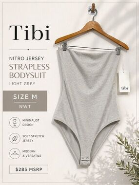 Tibi Nitro Jersey Strapless Bodysuit Light Grey Size M NWT $285 MSRP